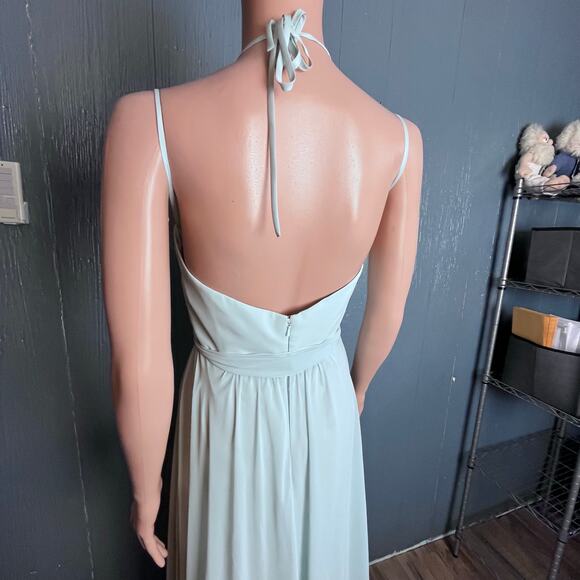 Amsale Chiffon Maxi Dress 10 Halter Strap Draped Bodice Prom Ball Formal Luxe - Picture 4 of 5